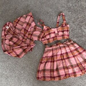 Pink Plaid Three-Piece Set